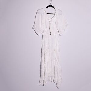 Free People Beach Bliss Gauze Asymmetrical Hem Boho Maxi Dress Ivory Small